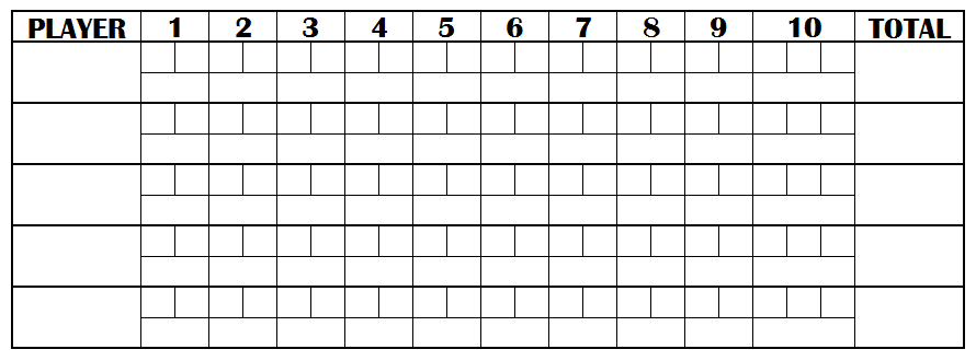 Ten Pins Dice Scoresheet